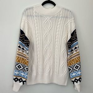 Blu Pepper Mixed Media Sweater Sz Medium Cream Color w/Contrast Sleeves Like New